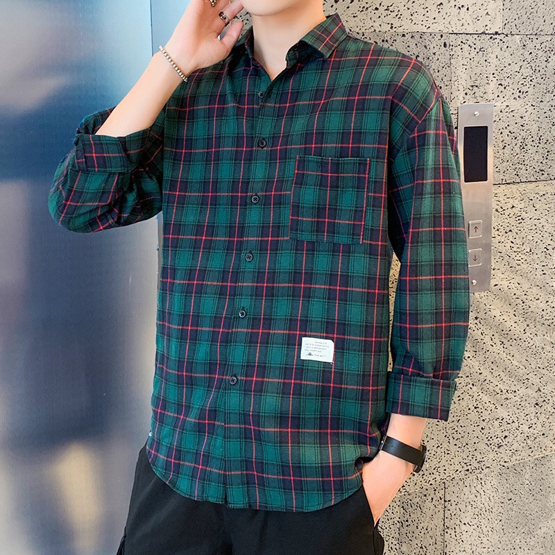 Áo Sơ Mi Nam Dài Tay Kẻ Sọc Caro màu xanh lá hottrend CR990 phong cách unisex  Thời Trang PONIVALAZA kiểu dáng Hàn Quốc thấm hút tốt