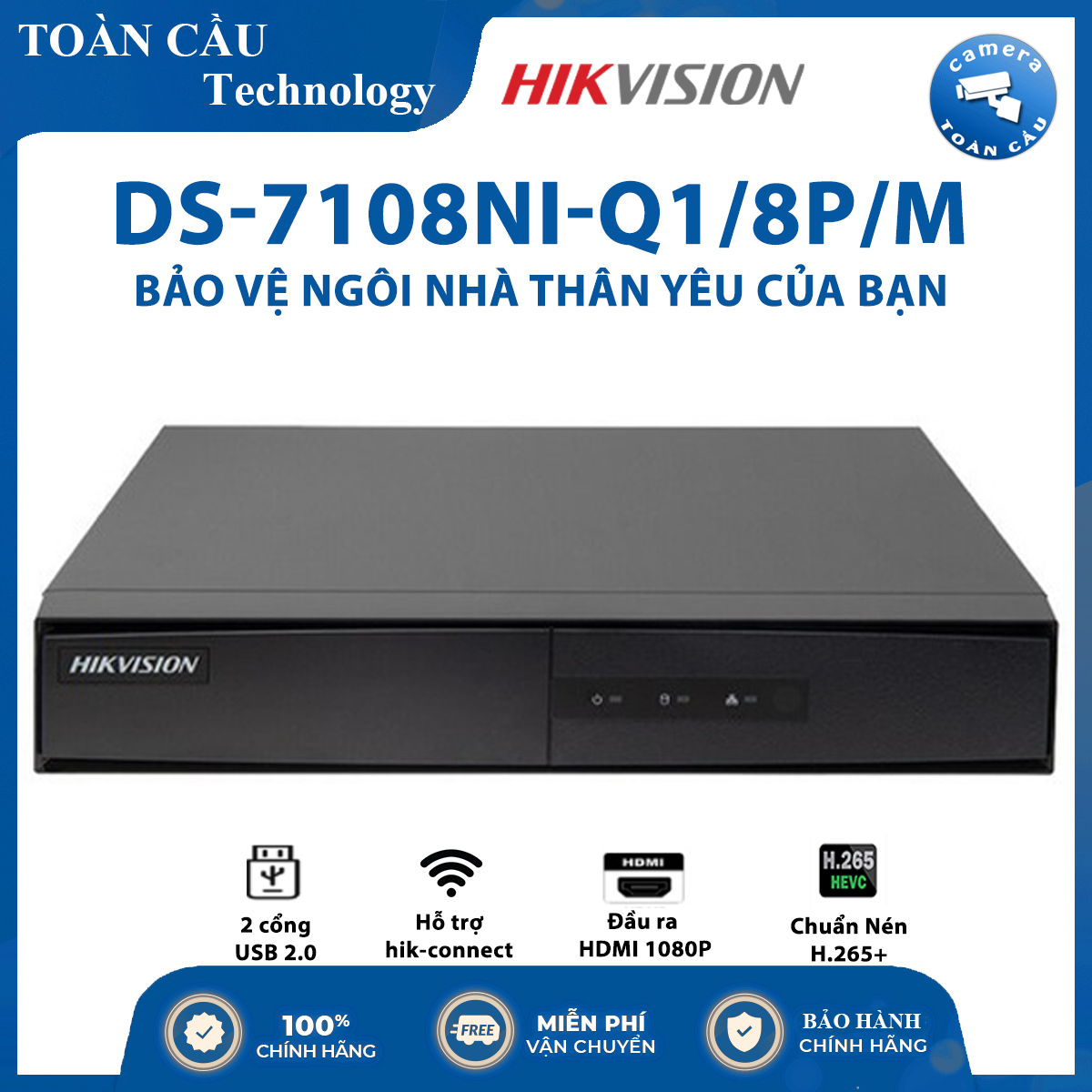 Đầu ghi ip 8 kênh hikvision ds-7108ni-q1/8p/m h.265+ - camera toàn cầu