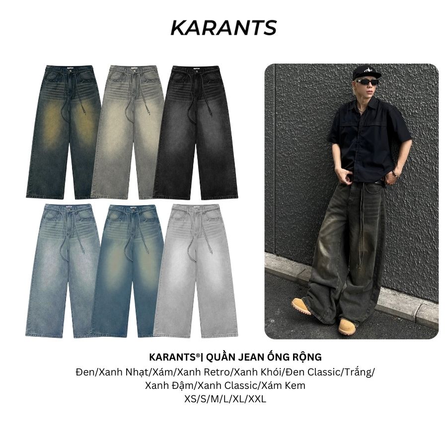  Quần Jeans Suông XS-4XL Karants Ống Siêu Rộng Local Brand Streetwear Hot Trend  tặng kèm dây  - KQ99 
