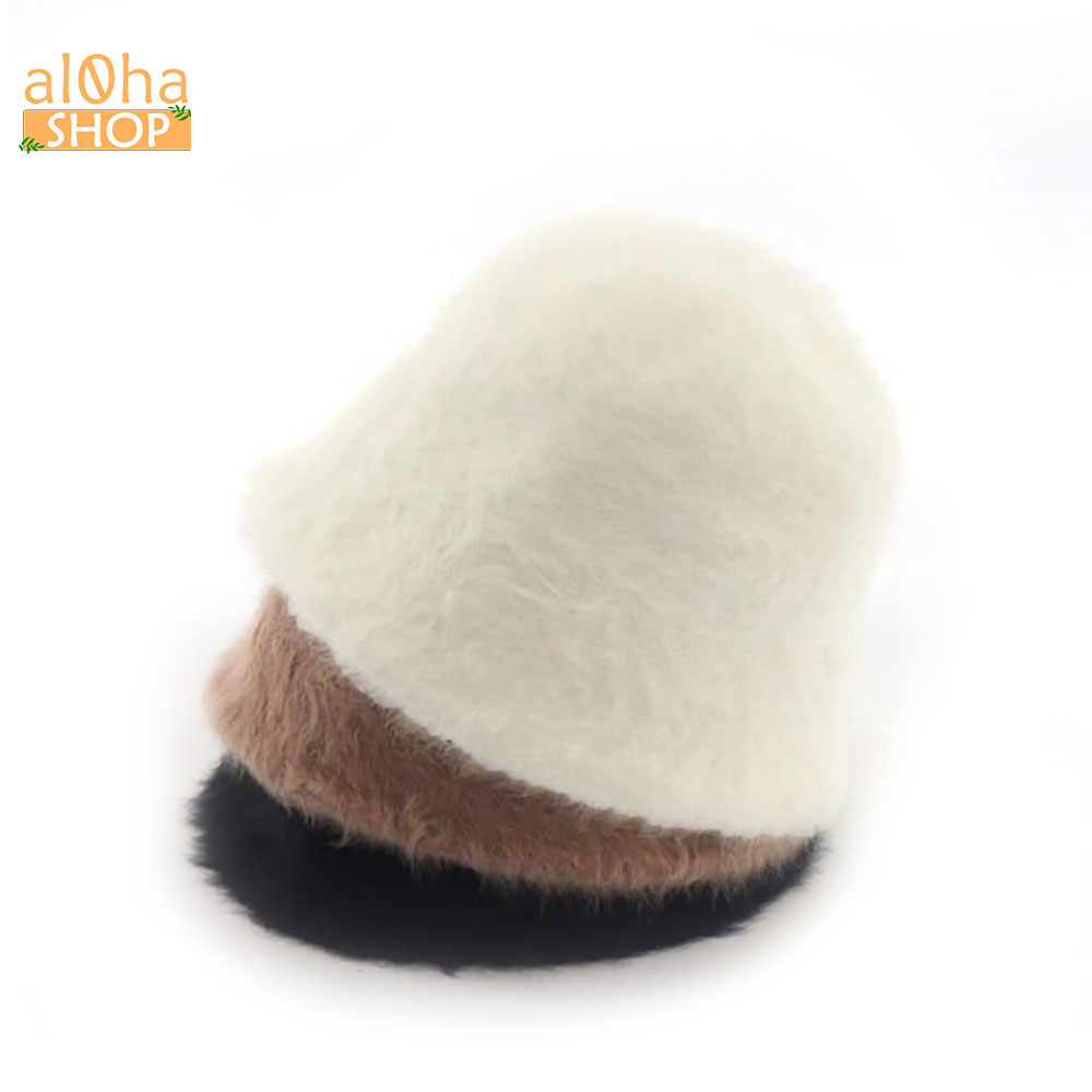 Nón bucket lông thỏ - mũ tai bèo Ulzzang vành cụp mềm mịn giữ ấm - al0ha Shop