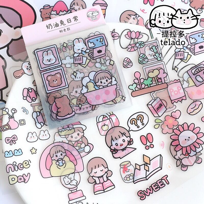 100 tấm Sticker cute trong suốt, chống thấm, trang trí sổ, đồ dùng học tập... Linzstore89