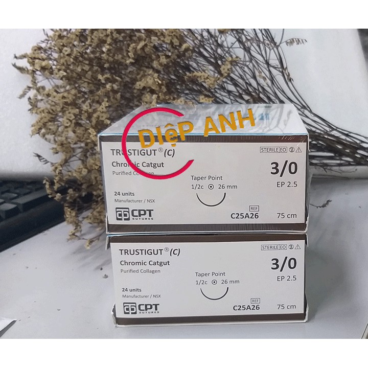 01 hộp chỉ tự tiêu cpt trustigut c 3/0 4/0 dùng phẫu thuật, cấy chỉ