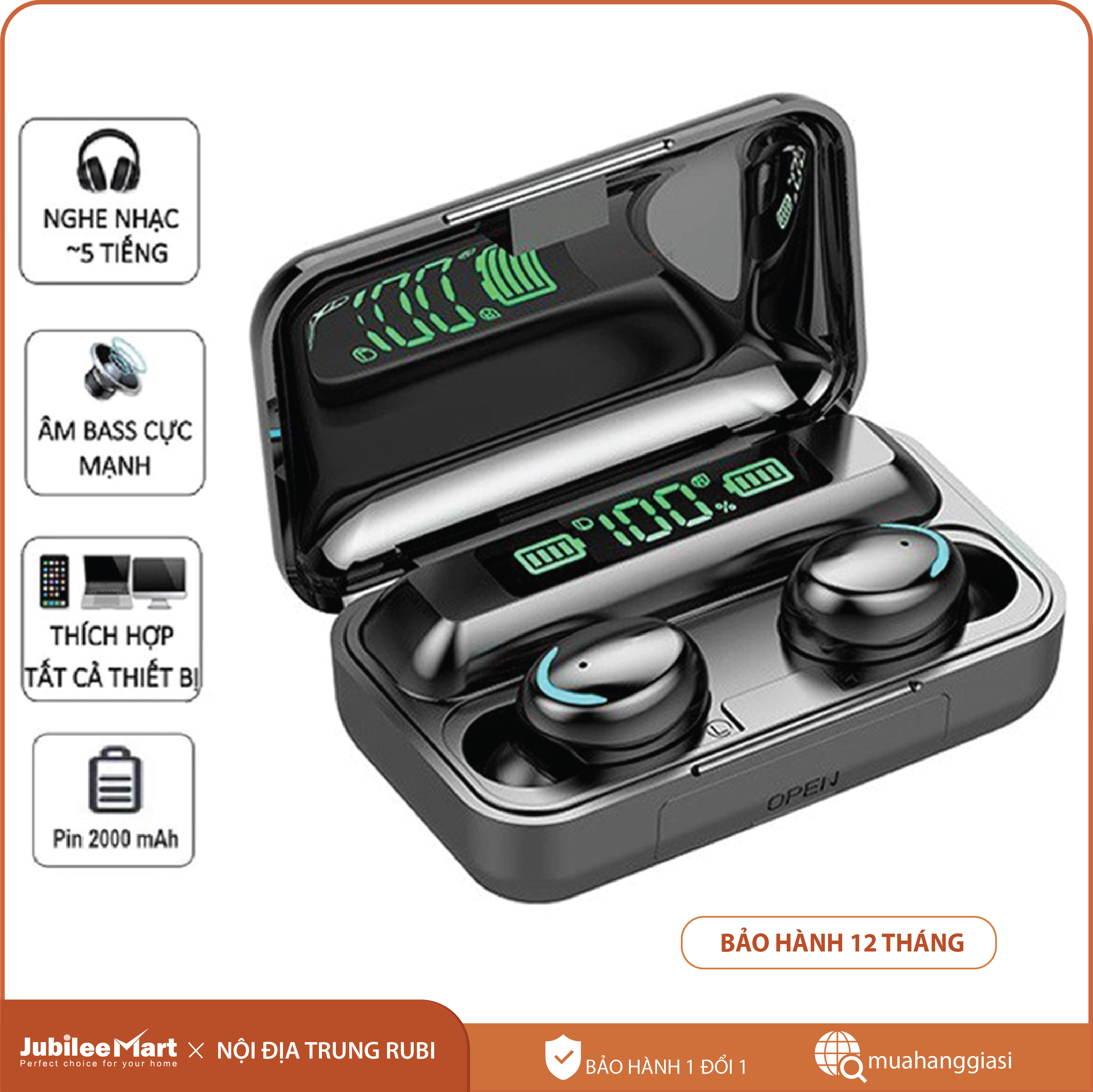 [HÀNG XỊN] Xả Kho Tai Nghe Bluetooth 5.0  F9 -F9 Pro - Màu Trắng Kết nối Bluetooth 5.0 vô cùng ổn định, 2 tai tự kết nối với nhau khi lấy ra từ dock sạc