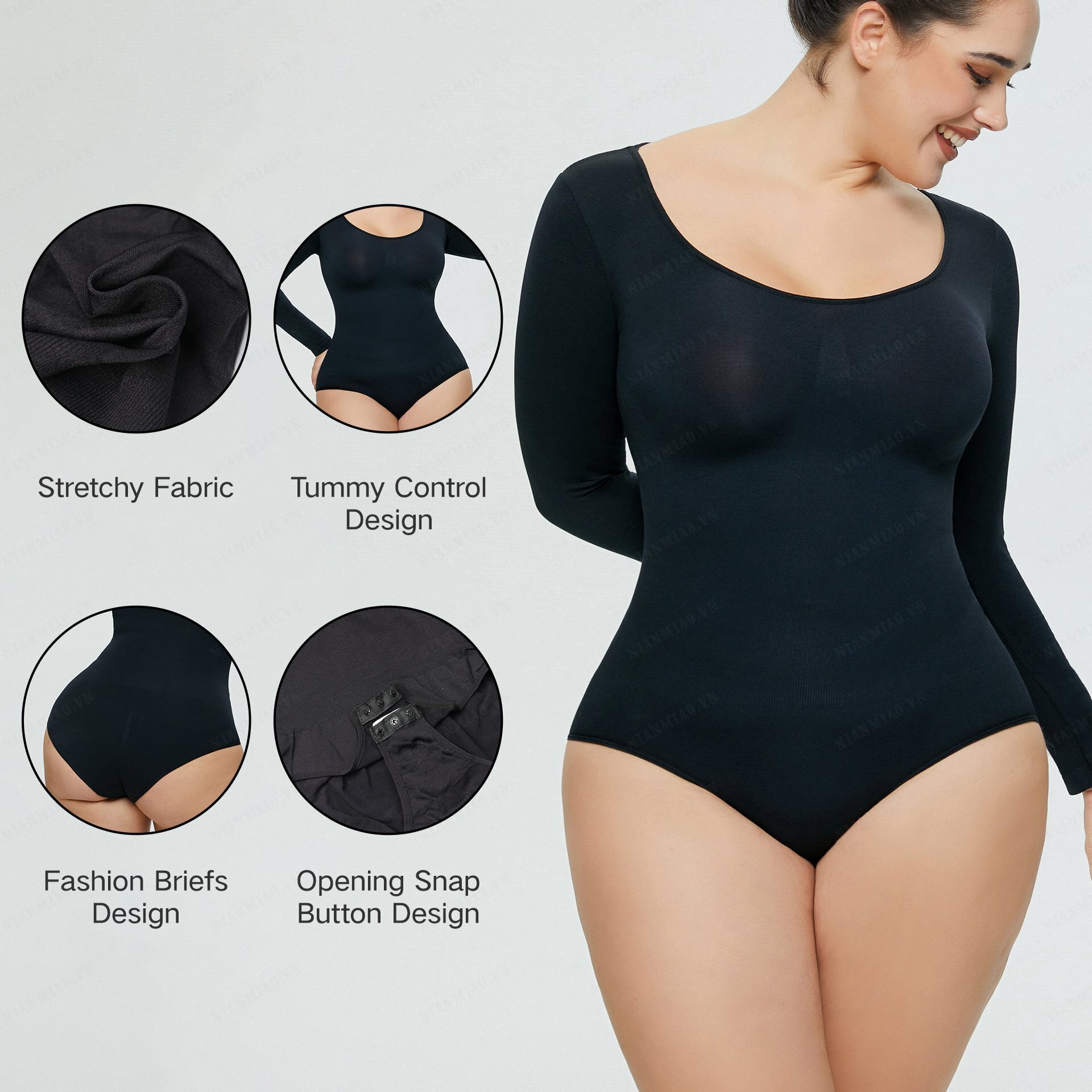 NianMiao Women's Body Shaping Bodysuit  Long Sleeve Lingerie for a Toned and Sculpted Look