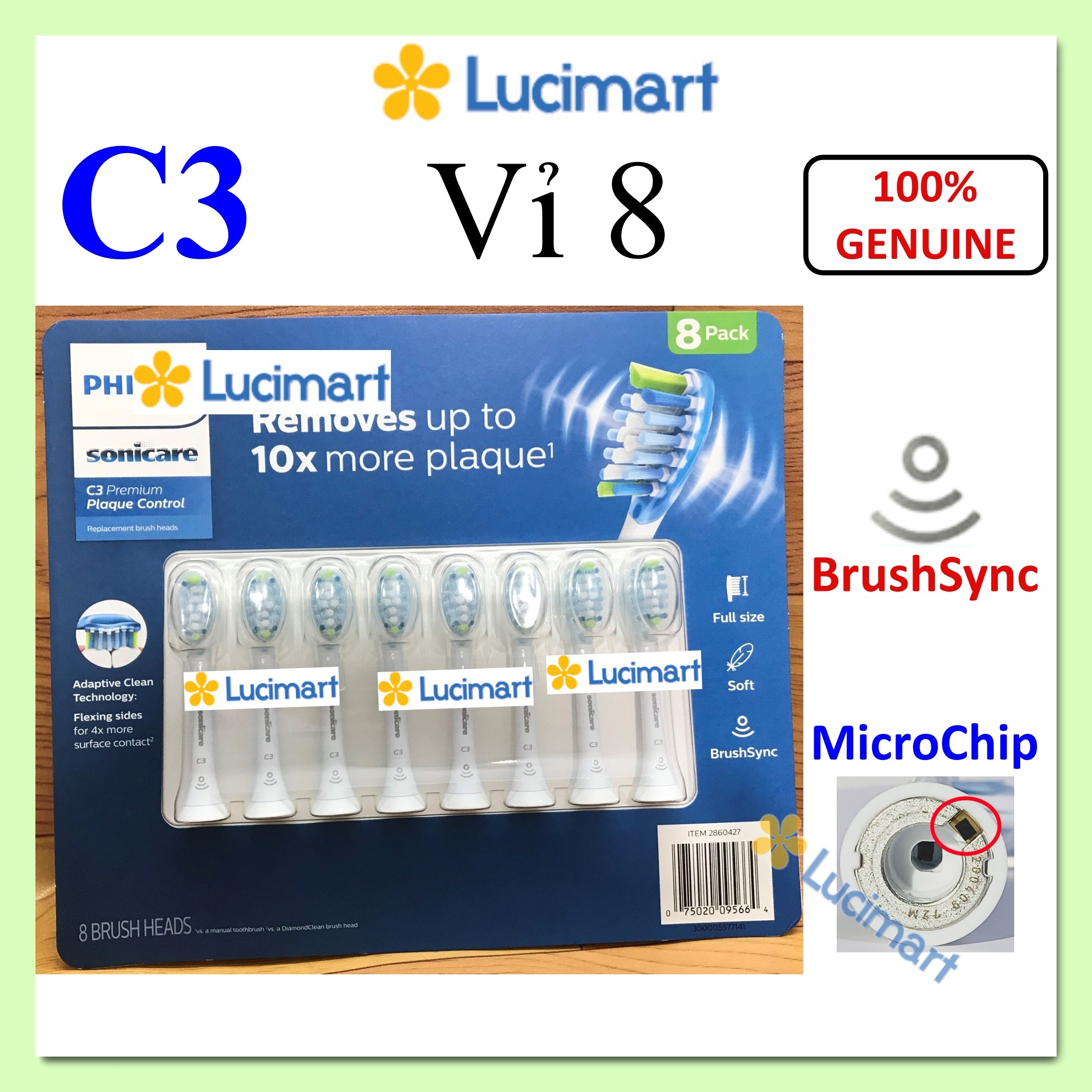 Đầu bàn chải điện Phi.lips Sonicare Premium C3 (Vỉ 8 cái) [Hàng Đức]