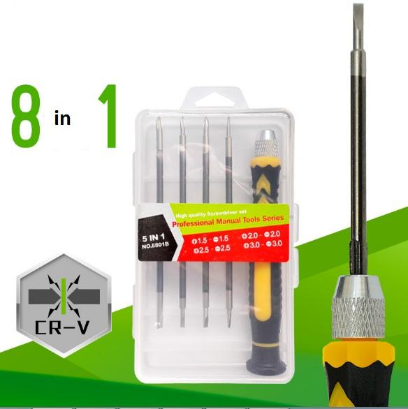 (Full box) Bộ tua vít 5 in 1 Hổ trợ 8 đầu dùng sửa điện thoại-V12