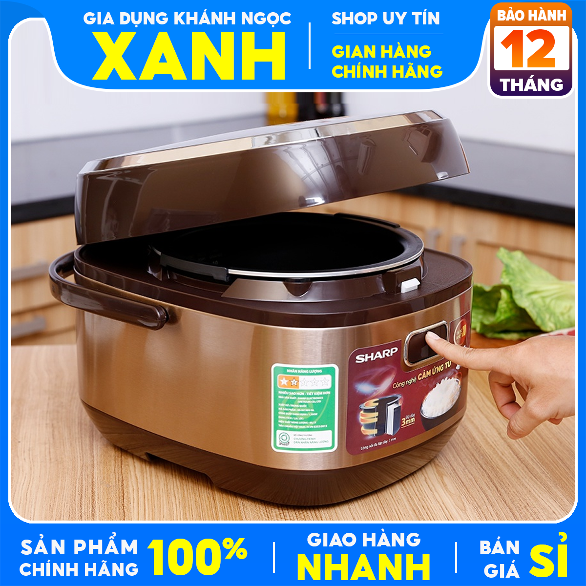 Nồi cơm điện cao tần Sharp 1.8 lít KS-IH191V-GL Hàng trưng bày Mới 99% Lòng nồi chống dính. nấu cao tần cho cơm chín ngon vượt trội Bảo Hành 12 Tháng