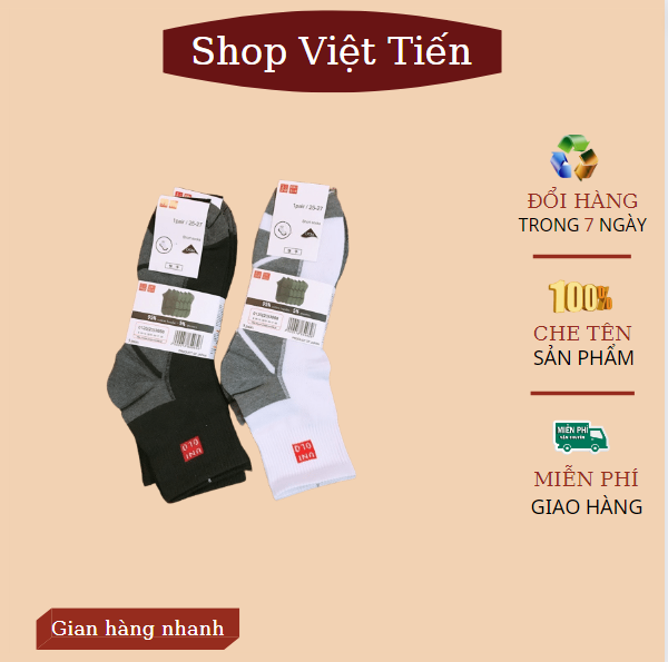 Bộ 05 đôi tất vớ nam UNI cổ cao chất liệu 100% cotton co giãn 4 chiều thấm hút mồ hôi giúp khử mùi kháng khuẩn rất tốt,chất vải mềm,nhẹ,mịn màng,không bì xù lông khi sử dụng VT-116 Việt Tiến