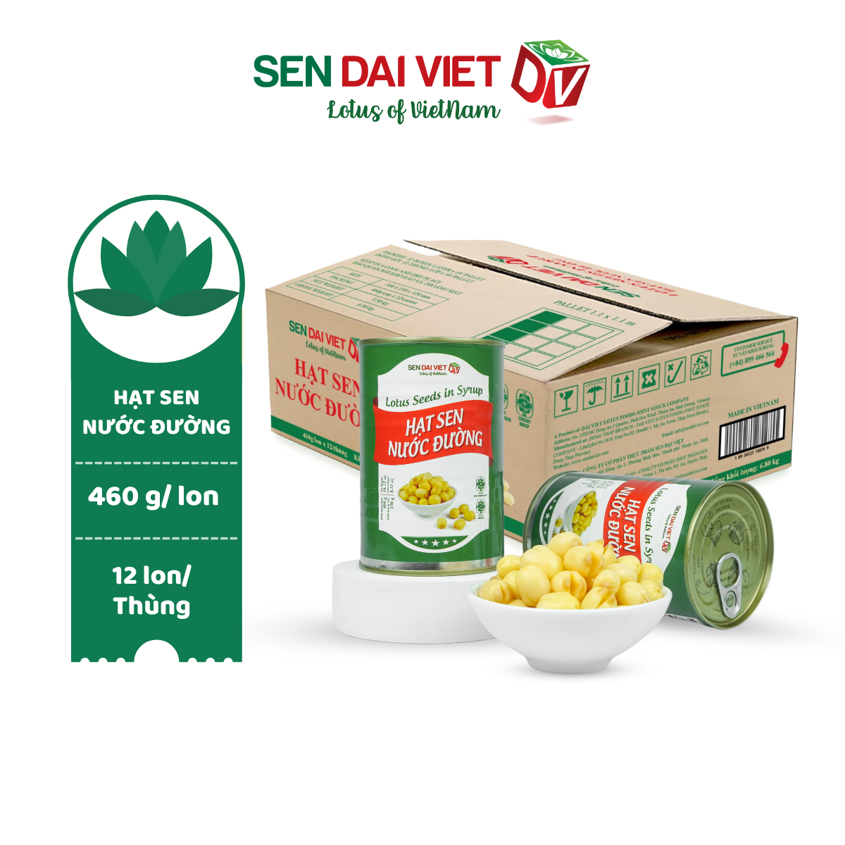 Hạt sen nước đường- hương vị thơm ngon, dễ dàng sử dụng, đv- sen đại việt- lon 460g