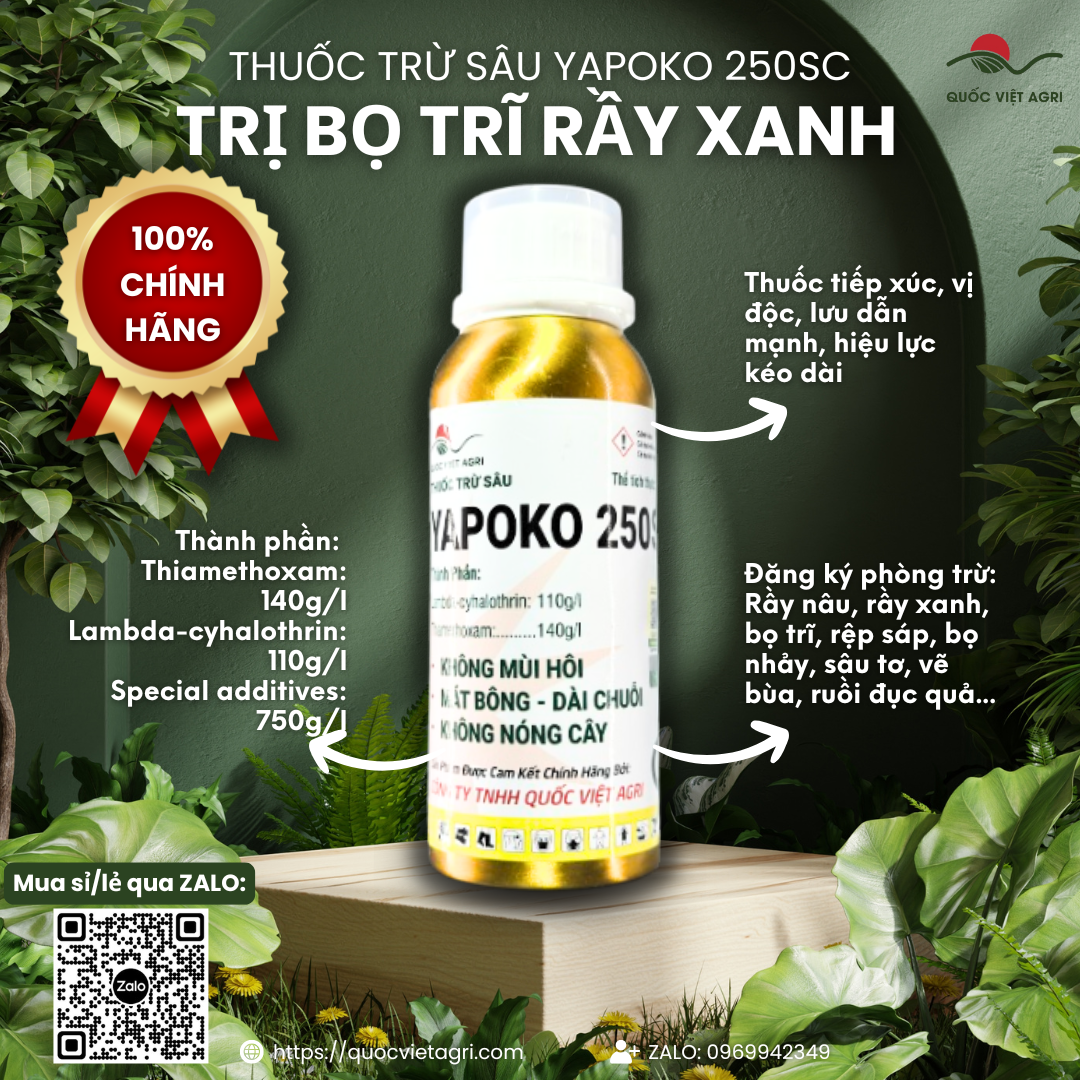  Thuốc trừ sâu YAPOKO 250SC  chai 240ml  - Thiamethoxam 140g l + Lambda-cyhalothrin 110g l Trị bọ trĩ vẽ bùa rầy xanh 