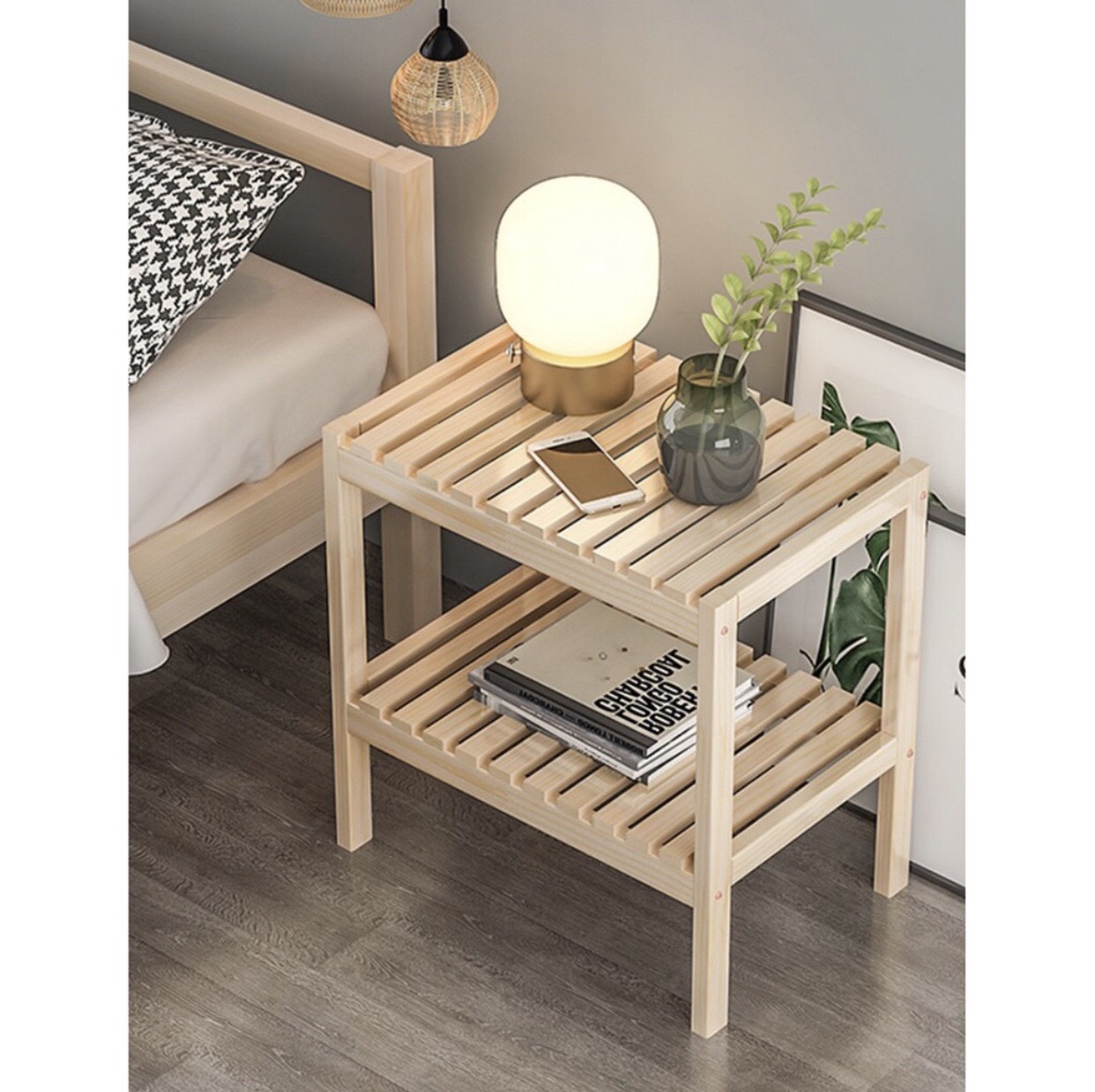 Kệ tab đầu giường gỗ thông 2 tầng đa năng cao cấp 35x35x50cm - nội thất kiểu hàn lắp ráp