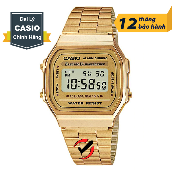 Đồng hồ casio a168wg-9wdf mặt vuông mạ vàng chính hãng casio anh khuê chống nước