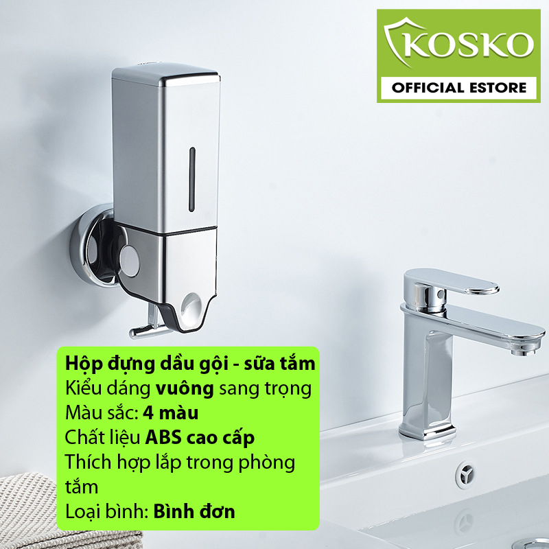 Hộp đựng dầu gội sữa tắm Kosko GANGANG-GGT01 vuông - đơn gắn tường đơn lắp đặt dễ dàng (1 đổi 1 trong 7 ngày), Hộp đựng nước rửa tay gắn tường bình đựng dầu gội
