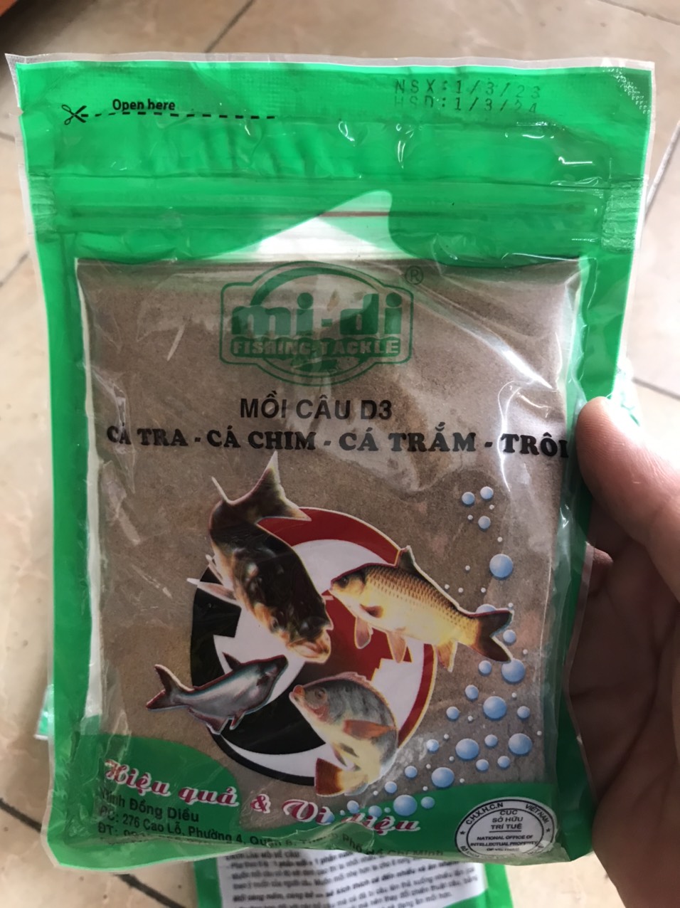 Mồi Câu Cá D3 siêu nhạy,cá tra, trê, rô phi-cám câu cá - mồi câu d3