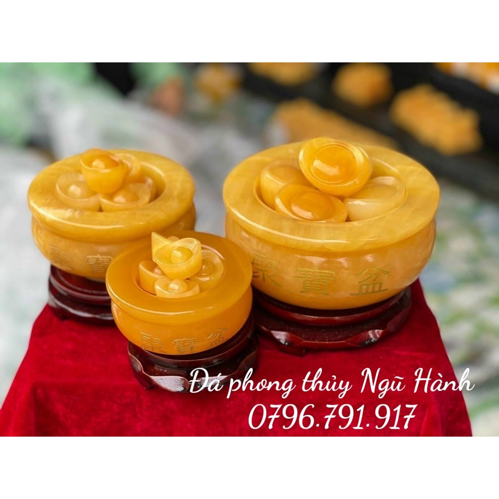 Bát tụ bảo đá ngọc hoàng long - đường kính 10cm & 13cm & 16cm đế gỗ xoay