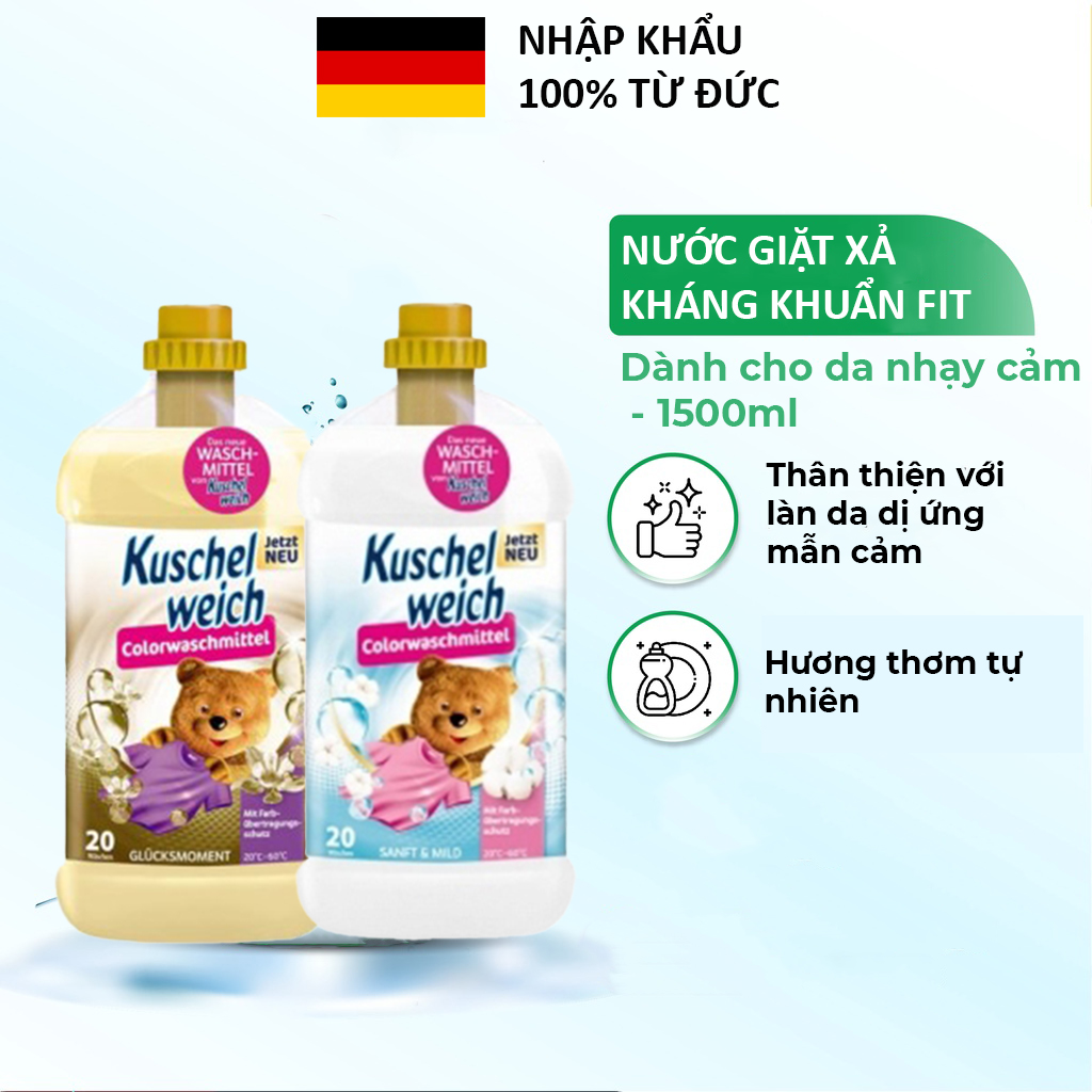 Combo 3 Nước giặt giữ màu quần áo KUSCHELWEICH 1.32l giữ màu dịu nhẹ hương thơm dịu êm - nhập khẩu chính hãng Đức