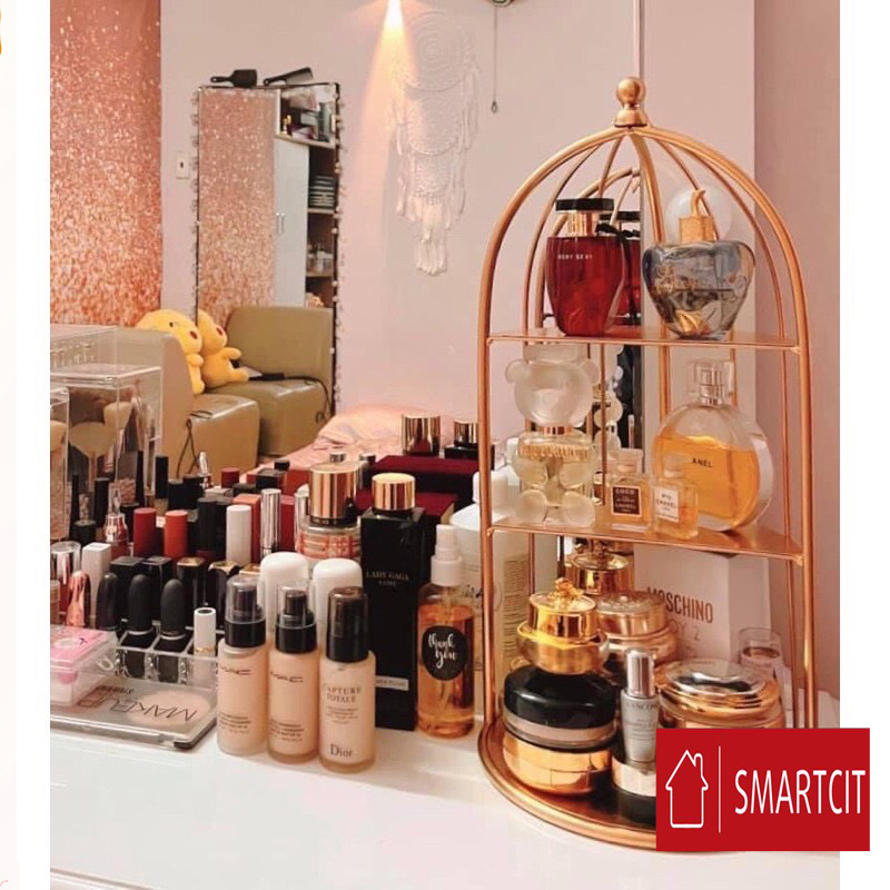 Kệ mỹ phẩm lồng chim 3 tầng đựng đa năng để nước hoa decor nội thất phòng ngủ SMARTCIT