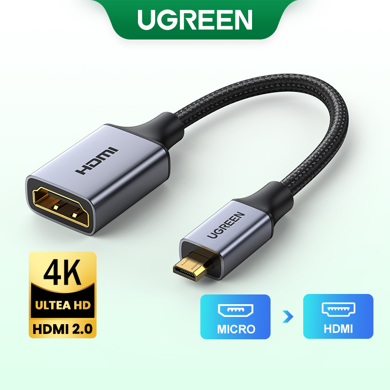 UGREEN 0.22m Micro HDMI to HDMI Cable Male to Female Micro HDMI Adapter Support 4K 60Hz 3D 1080P Ethernet Audio Return for GoPro Hero 6 Hero 5 Black, Nexus 10 Tablet, ASUS Zenbook Laptop, Camera-Intl