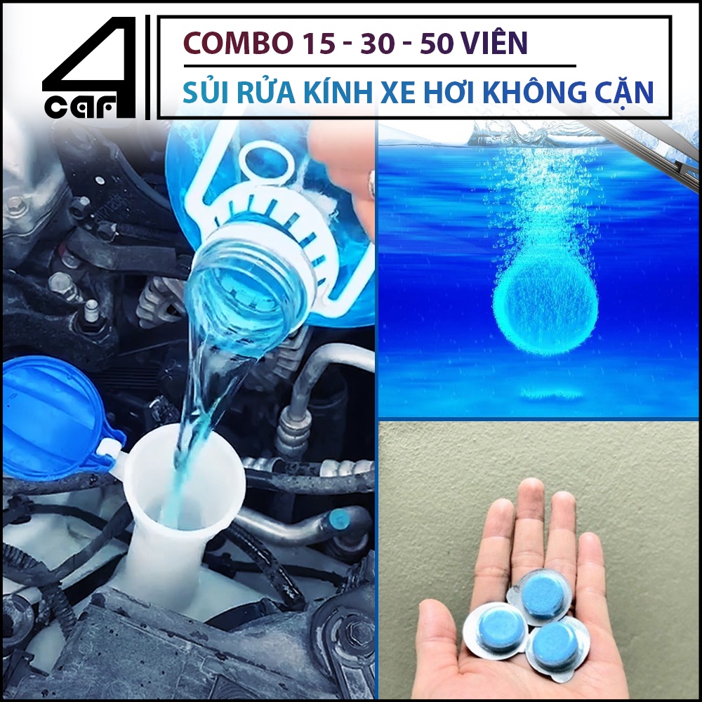 Combo 50 viên sủi rửa kính xe ô tô không cặn, viên sủi rửa kính, viên nén rửa kính xe ô tô, nước rửa xe ô tô dạng viên sủi nén siêu tiện dụng , 1 viên pha 4 lít nước siêu tiết kiệm