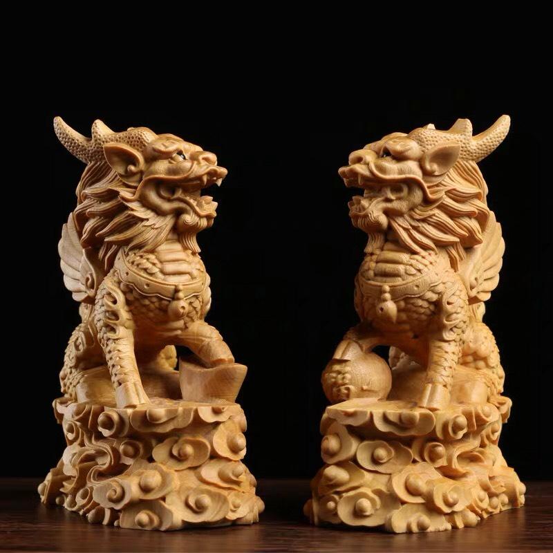 Cặp Kỳ Lân gỗ cỡ nhỏ - Gỗ Hoàng Dương