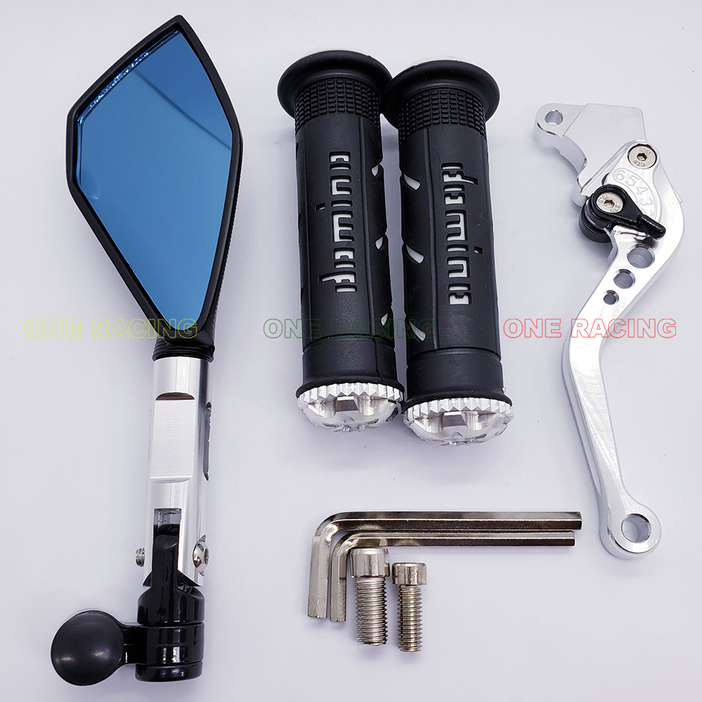 [COMBO 3 MÓN] Bao tay xe máy domino, gương chiếu hậu xe máy 5 cạnh rizoma, tay thắng tay phanh xe wave, winner, sirius, exciter, màu bạc, ONE RACING