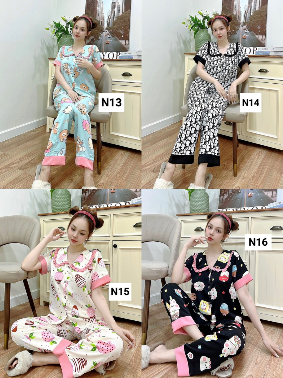 FREESHIP- Đồ bộ nữ pijama Đồ bộ mặc nhà nữ dễ thương chất lụa mango L1 tay ngắn quần dài