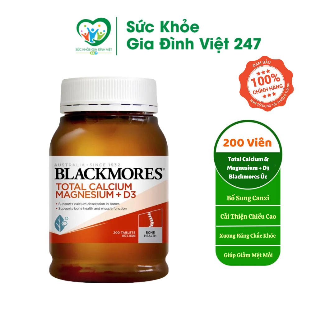 Viên Uống Hỗ Trợ Xương Khớp Total Calcium & Magnesium + D3 Blackmores Úc 200 Viên suckhoegiadinhviet247