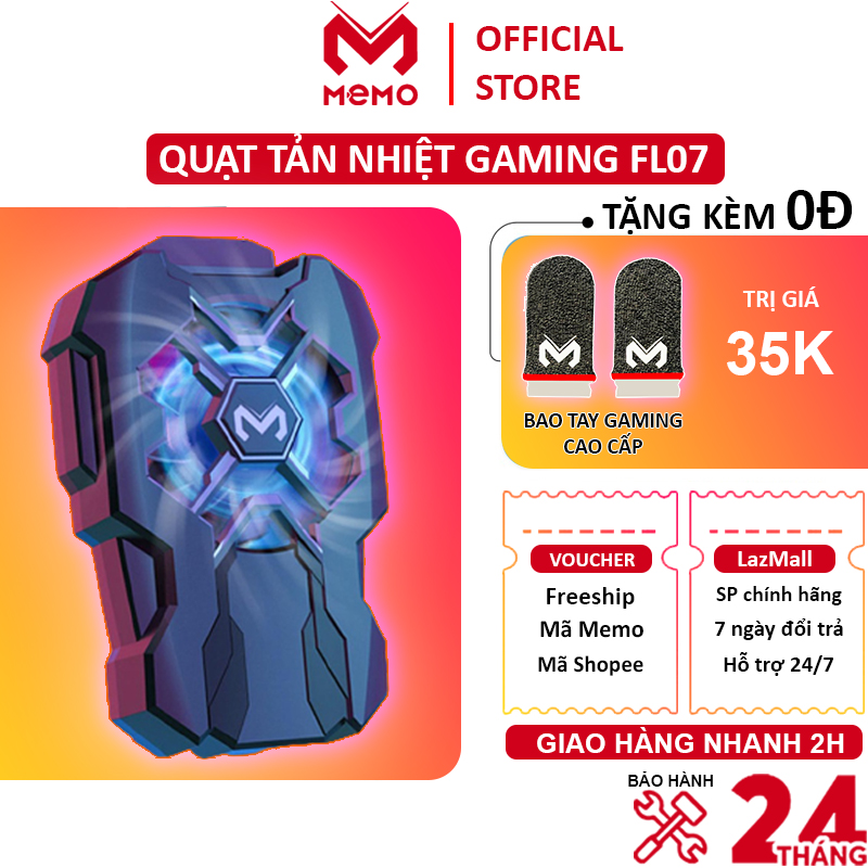 Quạt tản nhiệt điện thoại MEMO FL07 phong cách gaming quạt 9 cánh chống ồn pin dung lượng cao 400mAh nhỏ gọn dành cho game thủ giúp làm mát bảo vệ và tăng tuổi thọ pin chơi game mobile PUBG FF Liên Quân - Hàng chính hãng