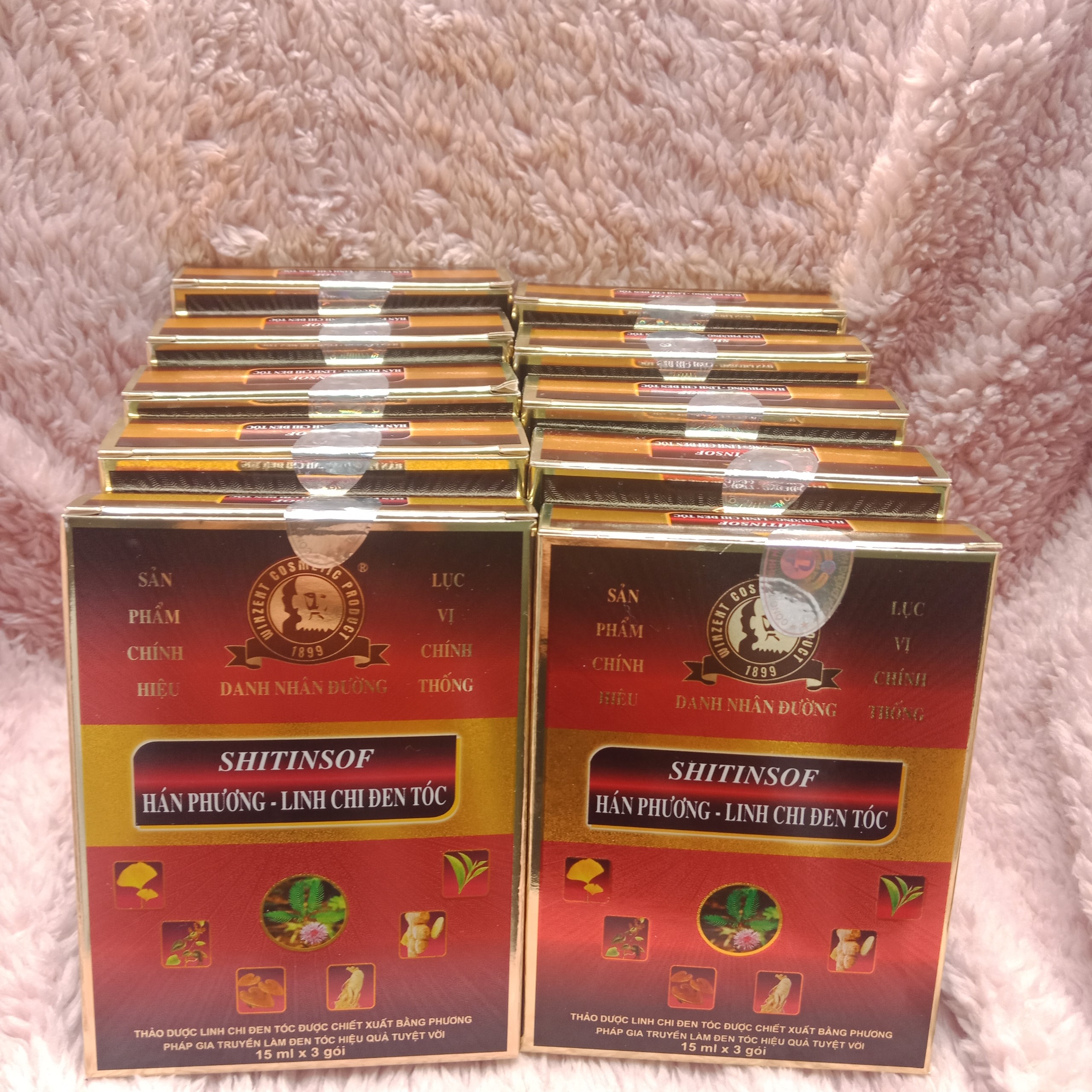 Combo 10 hộp Dầu gội SHITINSOF Hán Phương Linh Chi Đen Tóc