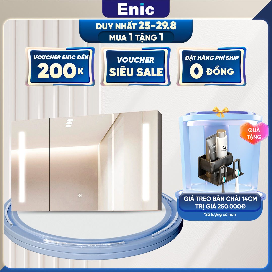 Tủ gương phòng tắm thông minh Enic ST01 - cảm ứng đèn led, sơn cao cấp bảo vệ chống thấm nước, chống ẩm