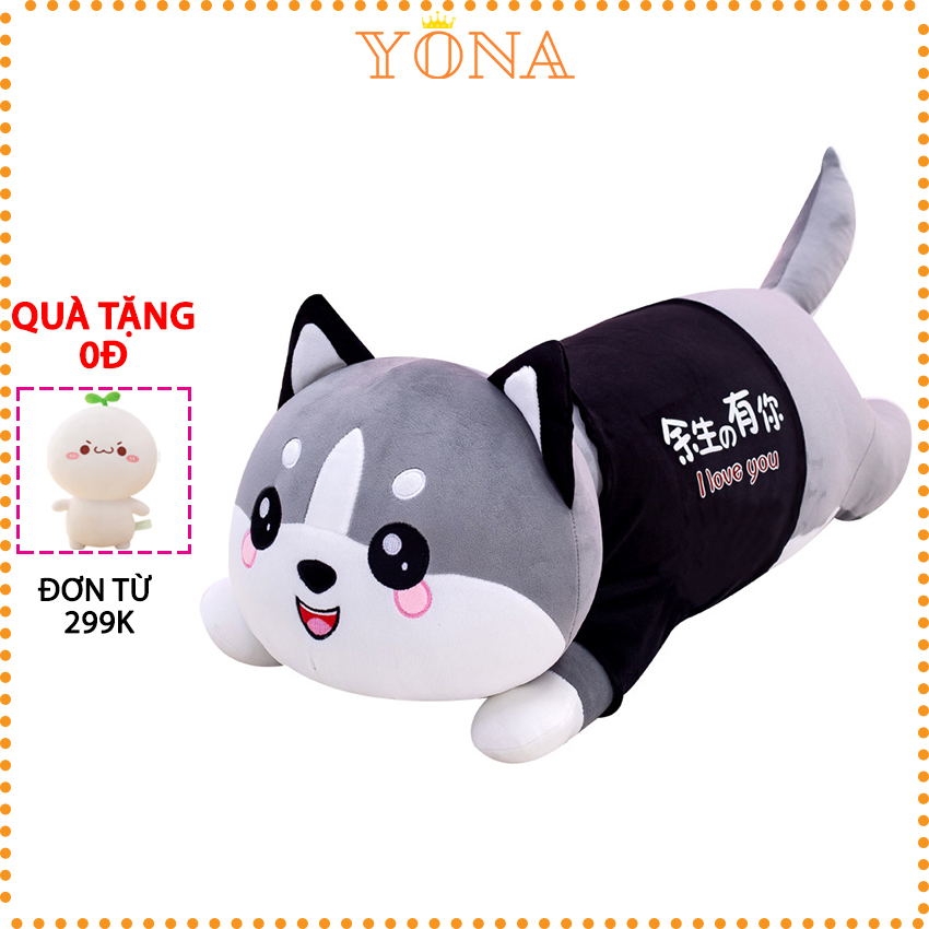 Gấu bông cute ôm ngủ khổng lồ mèo husky màu xám size 50cm, thú nhồi bông dễ thương cho bé, làm quà tặng người thân, bạn bè nhân dịp sinh nhật, valentine, 8/3 Yona