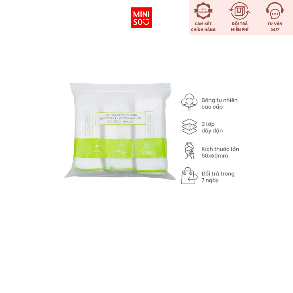Bông tẩy trang đa năng 100% cotton chính hãng Miniso 240 miếng thấm hút tốt,sạch nhờn lớp trang điểm 064213
