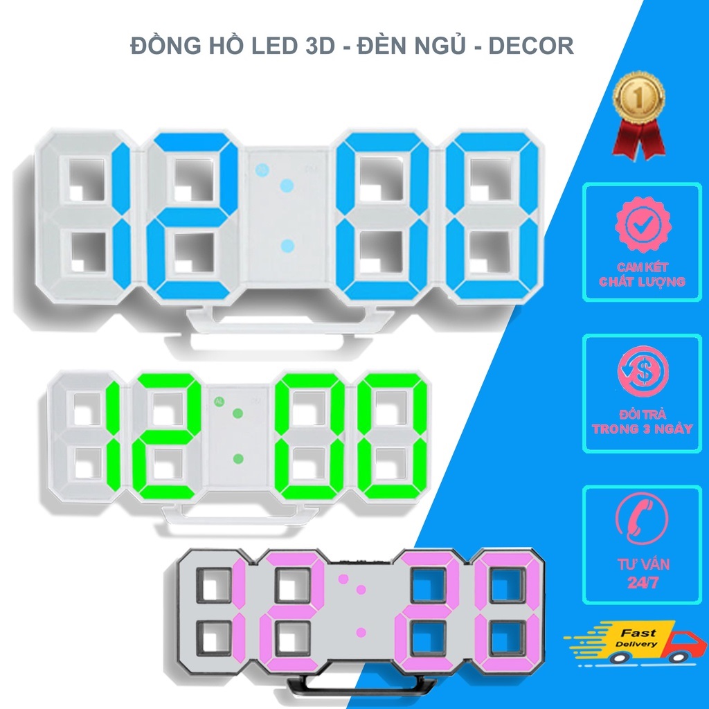 Đồng hồ xiaomi thông minh đồng hồ led 3d để bàn treo tường thông minh nhiều chức năng, báo thức đèn ngủ, decor trang trí. báo lịch và nhiệt độ