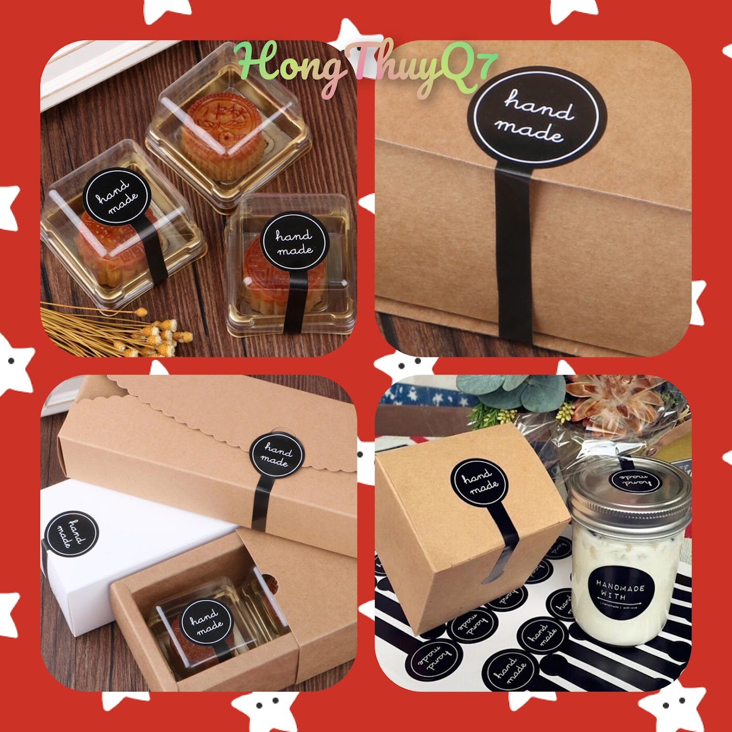 Nhãn Dán Handmade (Decal/sticker) dán hộp mứt Tết, bánh kẹo, gói quà, đồ thủ công màu đen 3x10cm (10 tem) - HongThuyQ7