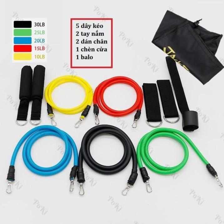 Bộ 5 dây ngũ sắc tập gym dây kéo đàn hồi đa năng