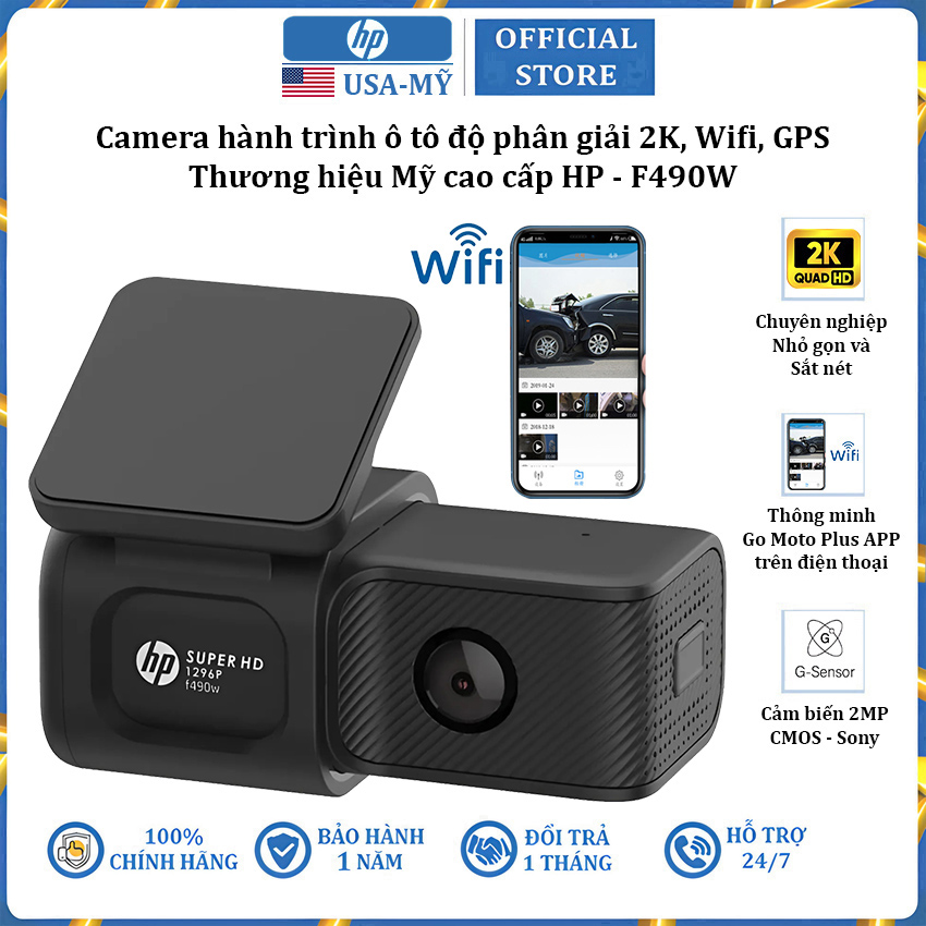 Camera hành trình ô tô độ phân giải 2K, Wifi thương hiệu HP F490W cao cấp