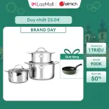 (Chỉ 23.04)Bộ nồi inox 3 lớp đáy liền Elmich 2103OL size 18,20,26cm