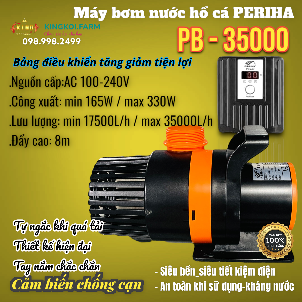 Máy bơm nước periha pb công suất lớn 5000 đến 35000 l/h - đa dạng model từ 5000 đến 35000, bảng điều khiển điện tử, tiết kiệm điện - lý tưởng cho hồ cá koi