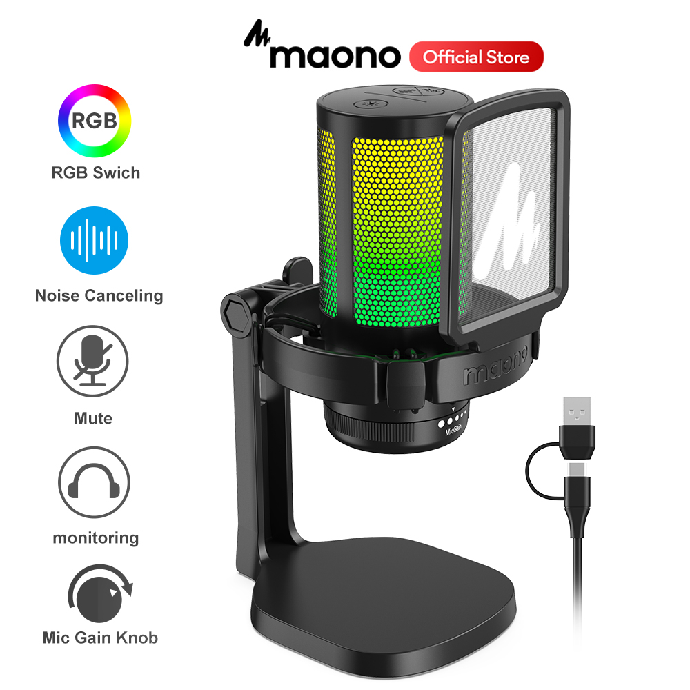  Mic thu âm MAONO DGM20 Micrô tụ điện USB RGB micrô khử tiếng ồn có phần mềm nút tắt tiếng for recording streaming gaming podcasting 
