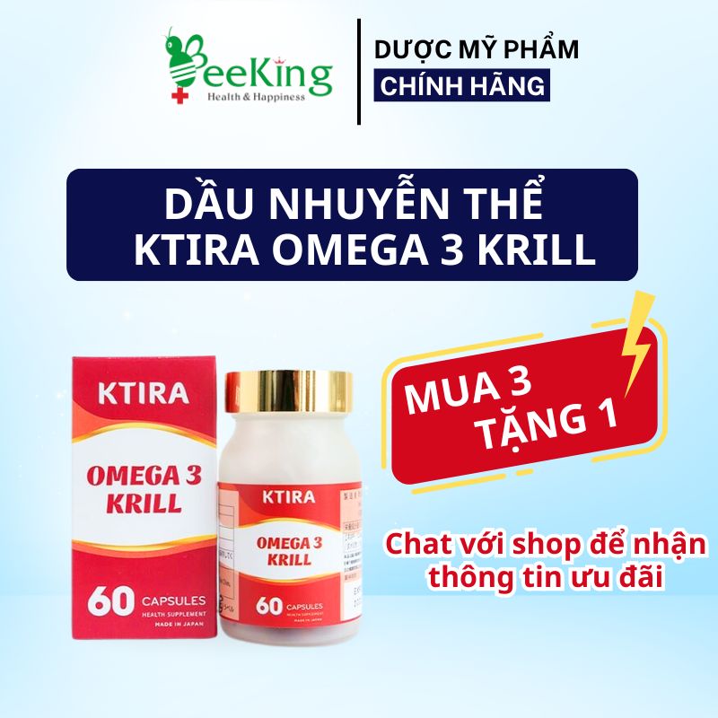 Viên uống KTIRA OMEGA 3 KRILL dầu nhuyễn thể Nhật Bản – Hỗ trợ tim mạch, tăng cường trí não, chống lão hóa (60 viên/lọ)