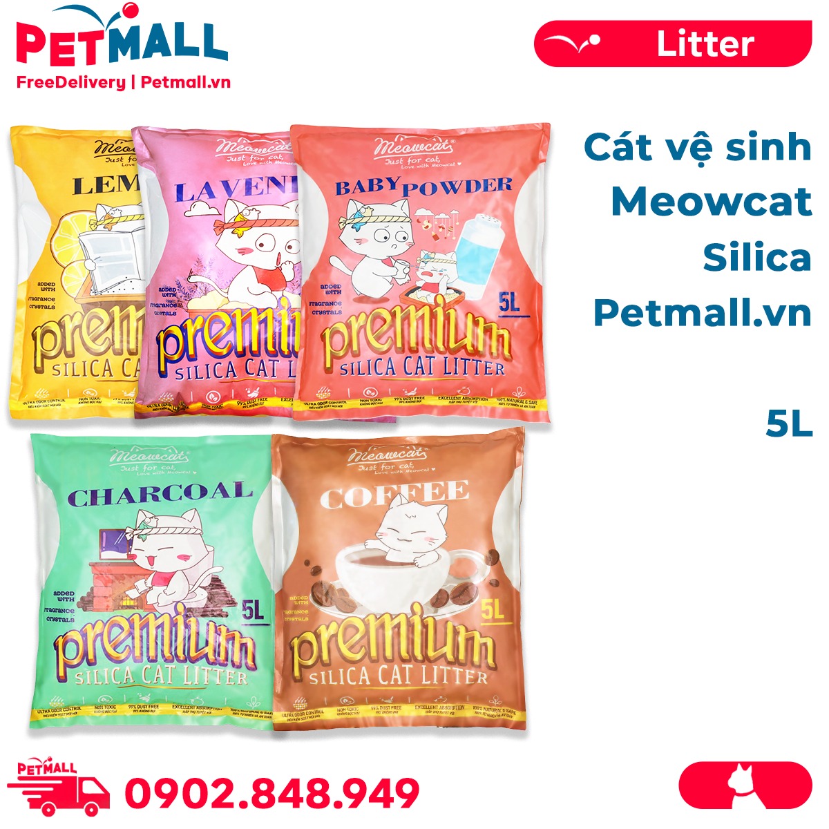 Cát vệ sinh Premium Crystal Cat Litter 5L - Thuỷ tinh thể Silica Petmall
