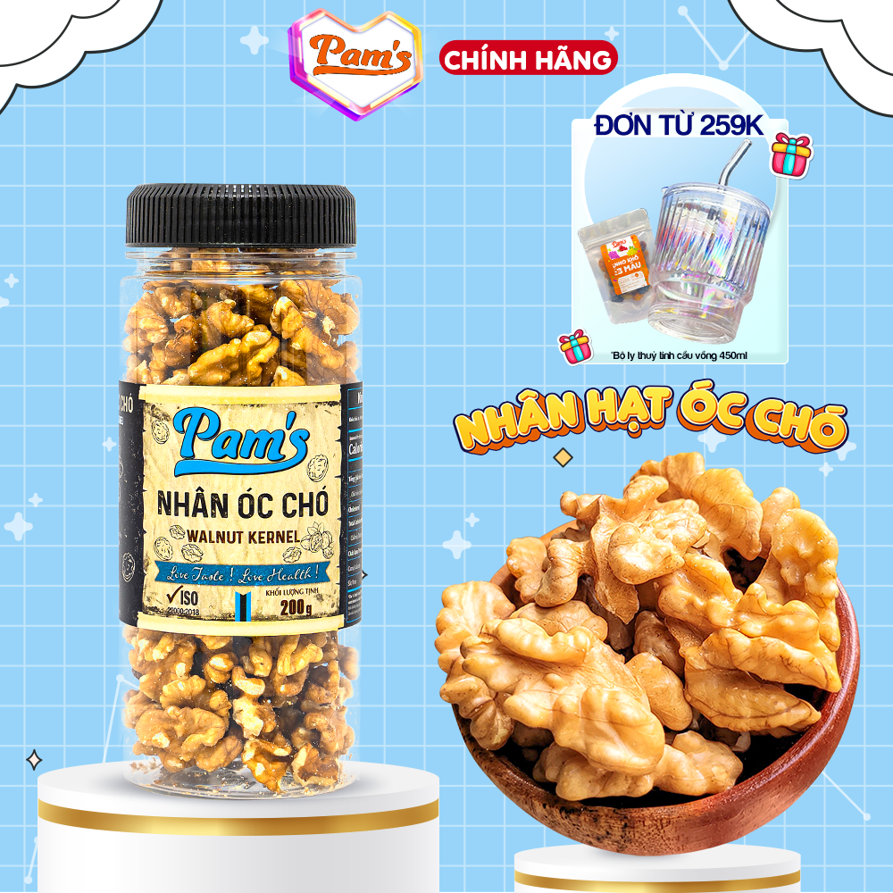 Nhân óc chó nhập khẩu Chile Pams 130g-200g/hũ - Nhân dày cơm, vàng giòn, không hôi dầu, mẹ bầu dùng tốt