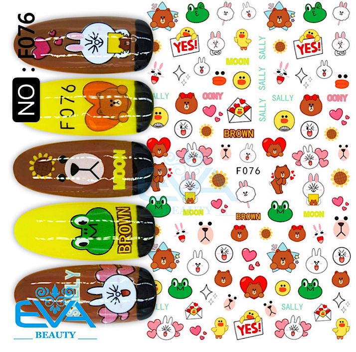 [HCM]Decal Dán Móng Tay 3D Nail Sticker Hoạ Tiết Hoạt Hình Gấu Nâu Thỏ Hồng F076