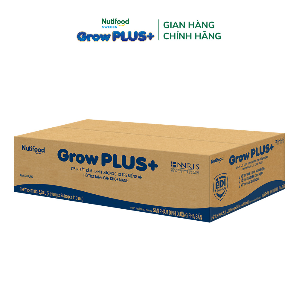Thùng Sữa Bột Pha Sẵn Nutifood GrowPLUS+ Biếng Ăn 110ml - Hỗ Trợ Kích Thích Ngon Miệng, Tăng Cân Khỏe Mạnh - Trên 2 Tuổi (48 Hộp x 110ml)