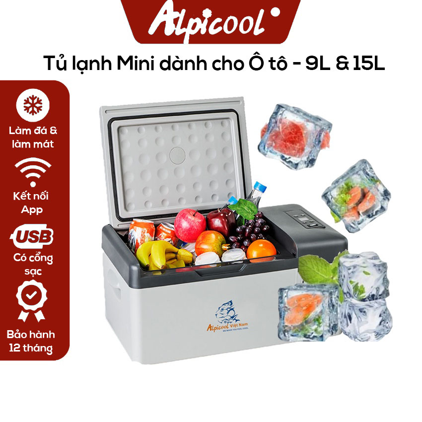 Tủ lạnh ô tô Alpicool, Tủ lạnh mini dung tích 9 lít, 15 lít, 22 lít, điều khiển bằng điện thoại