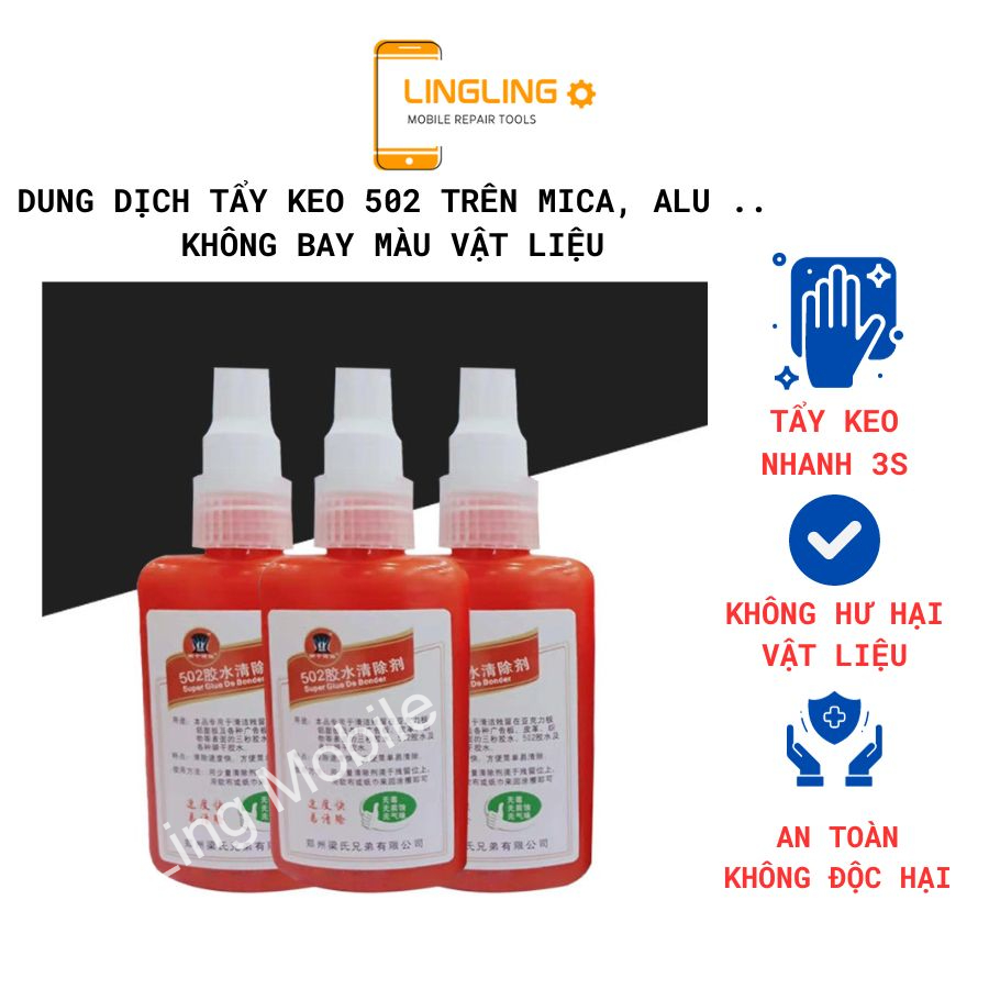 Dung dịch tẩy keo 502 khô trên mica, alu..không bay màu vật liệu