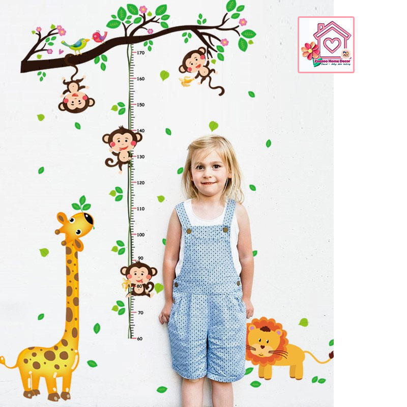 Decal dán tường Thước đo chiều cao bé trai bé gái SK9128 trang trí tường phòng khách phòng ngủ - Sticker - Miếng dán tường - Hình dán