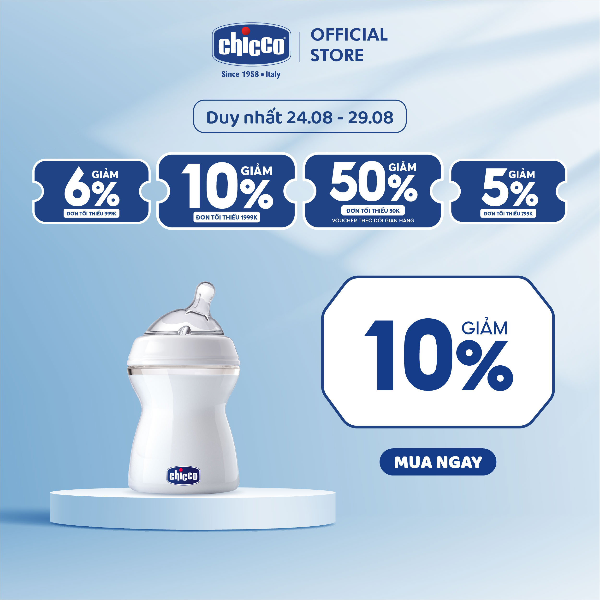 Bình sữa núm nghiêng Pisa Natural Feeling 2M+ Chicco 250ml