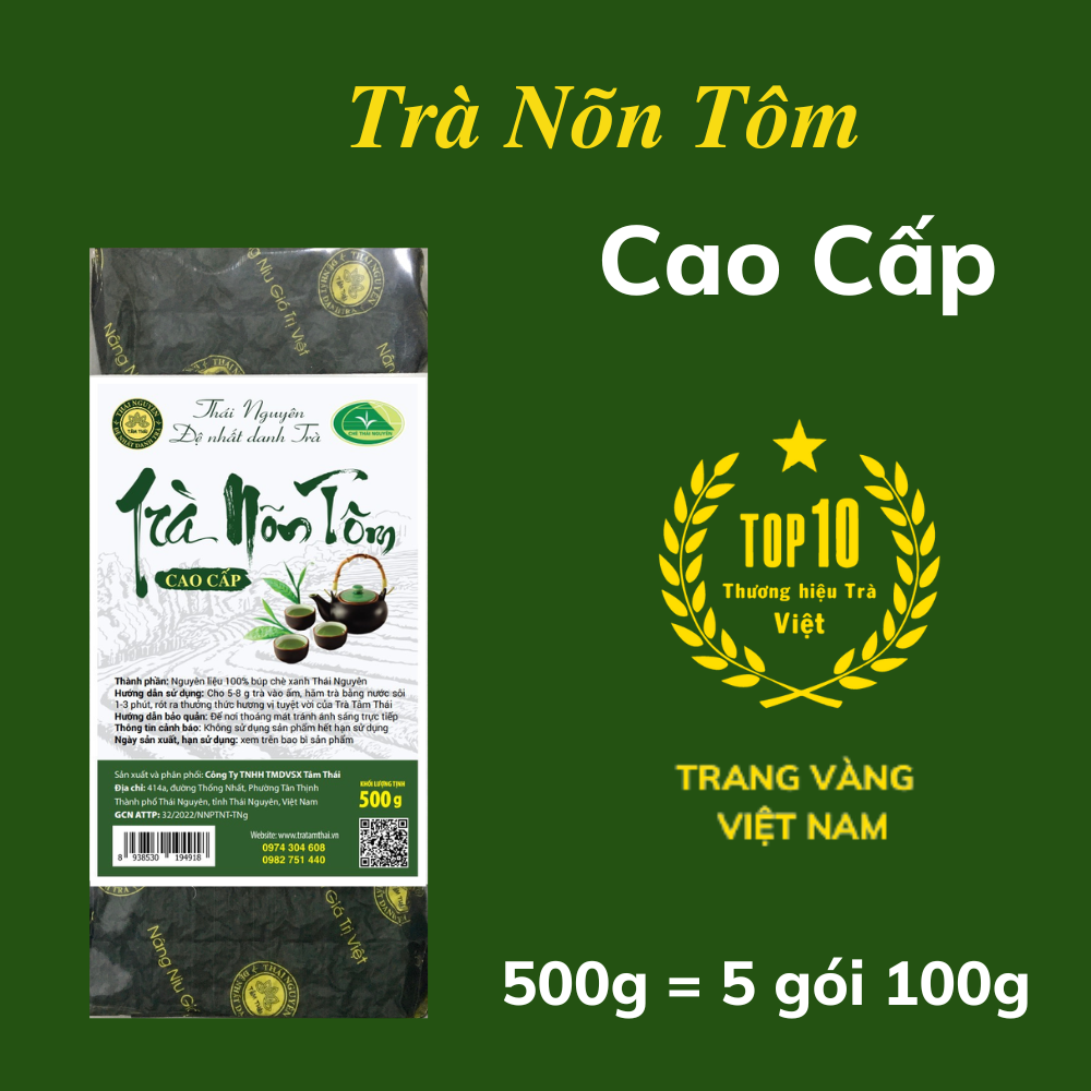 Trà Thái Nguyên Nõn Tôm Cao Cấp 500g(5 gói 100g)Trà Tâm Thái Chè xanh Thái Nguyên Trà Tân Cương Nõn Tôm Cao Cấp