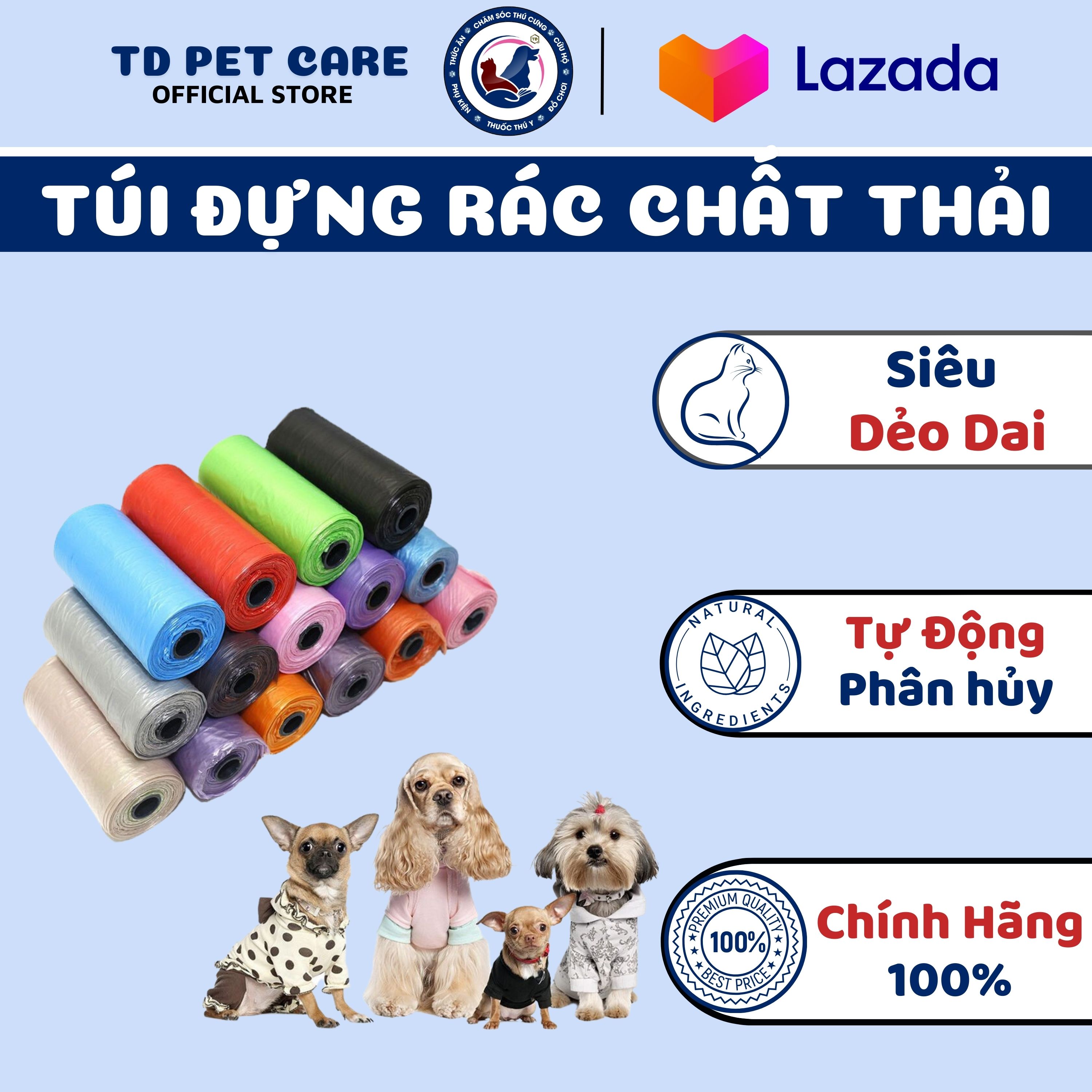 Túi nilon đựng chất thải chó mèo loại xịn - cuộn túi đựng rác tự phân hủy